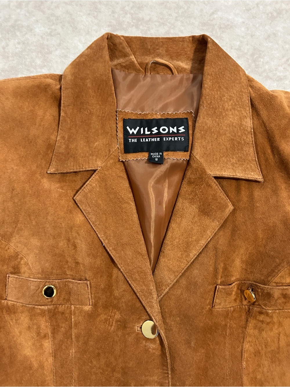 Vintage Wilsons 100% Leather Chestnut Suede Tailored Blazer Jacket Gold Buttons - Picture 3 of 6